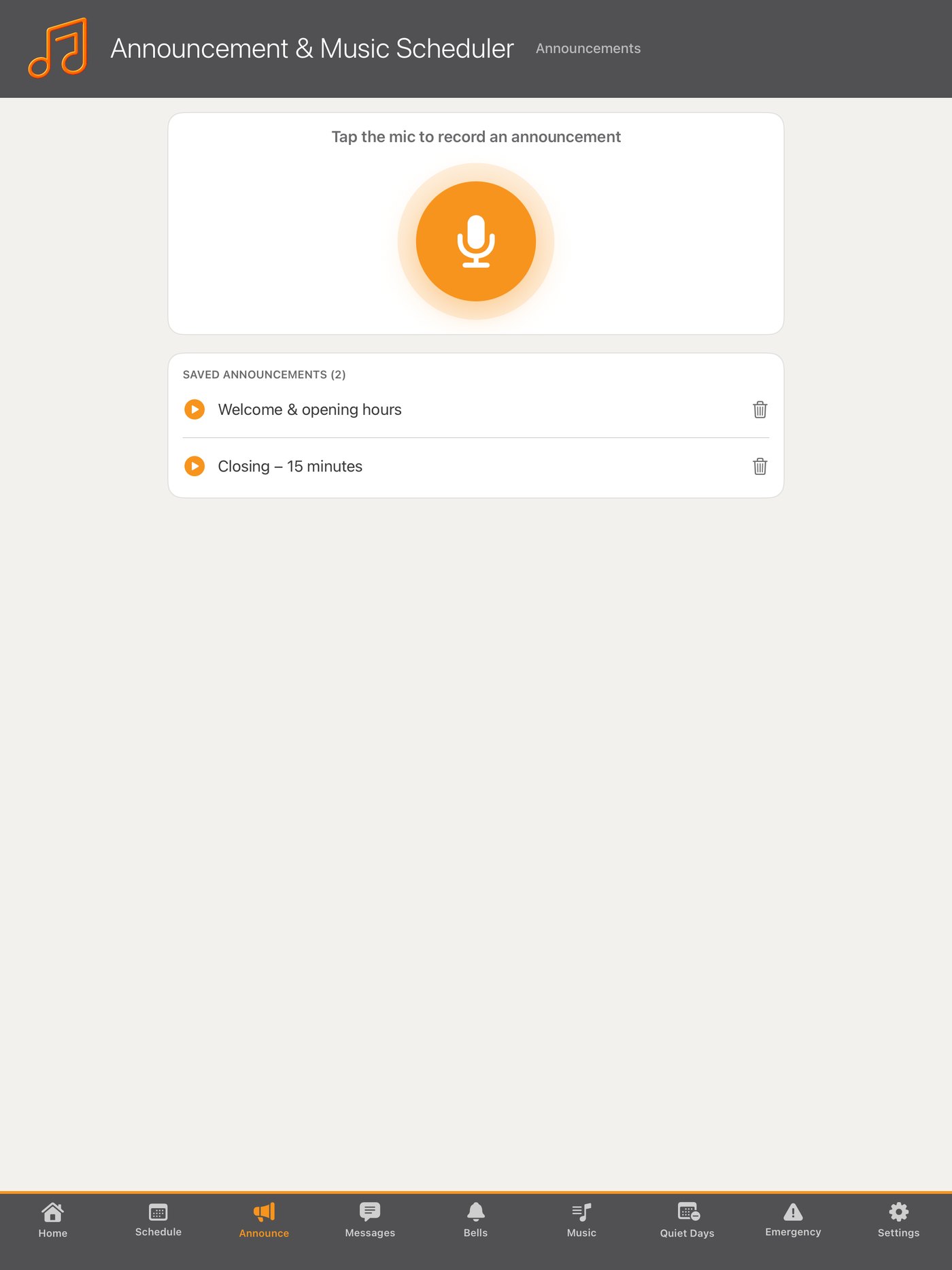 Recording an announcement