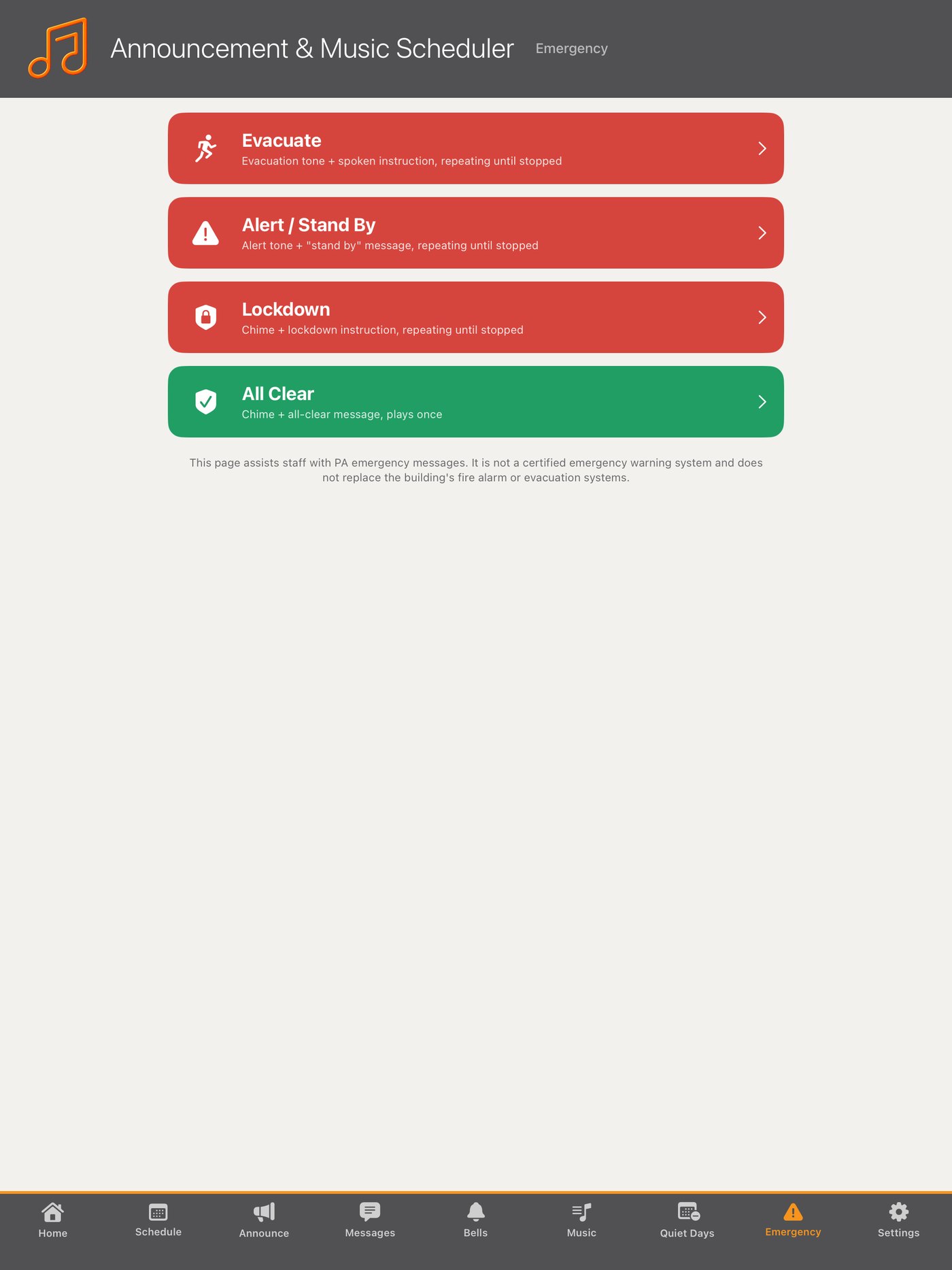 The Emergency tab