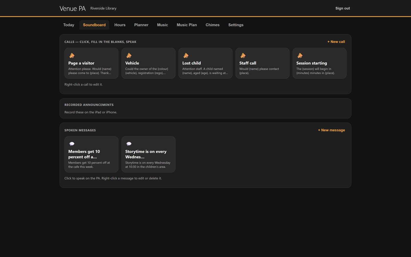The browser page showing the soundboard